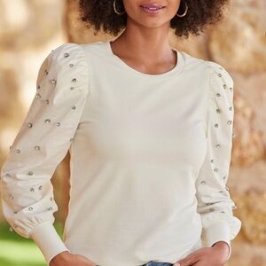 Boston Proper white  Embellished Long Sleeve Top NEW size M